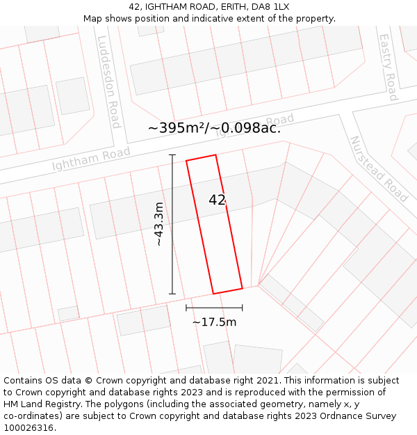 42, IGHTHAM ROAD, ERITH, DA8 1LX: Plot and title map