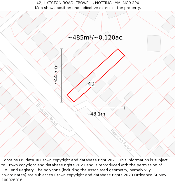 42, ILKESTON ROAD, TROWELL, NOTTINGHAM, NG9 3PX: Plot and title map