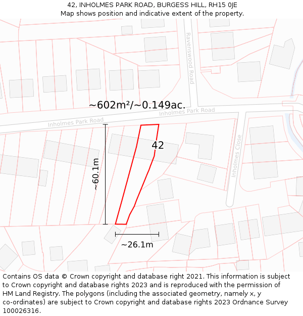 42, INHOLMES PARK ROAD, BURGESS HILL, RH15 0JE: Plot and title map