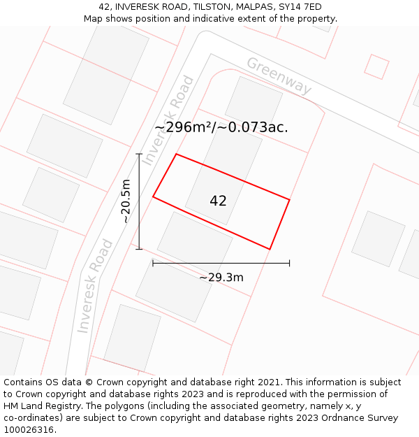 42, INVERESK ROAD, TILSTON, MALPAS, SY14 7ED: Plot and title map