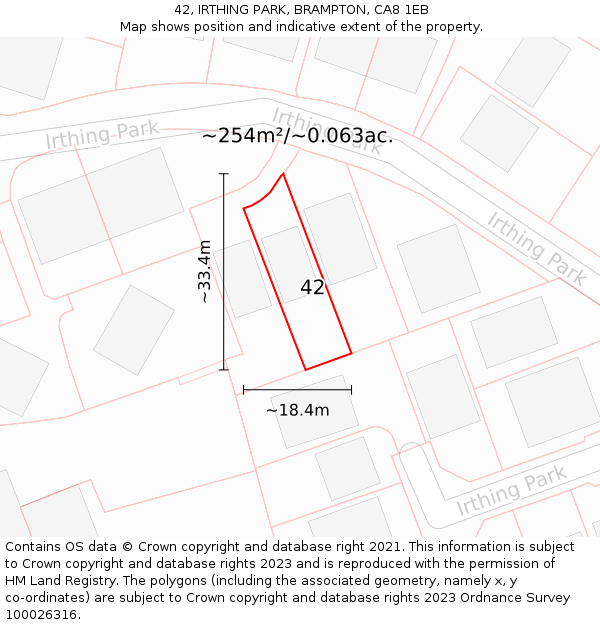 42, IRTHING PARK, BRAMPTON, CA8 1EB: Plot and title map