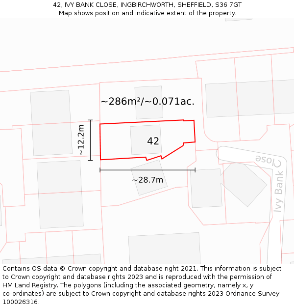 42, IVY BANK CLOSE, INGBIRCHWORTH, SHEFFIELD, S36 7GT: Plot and title map