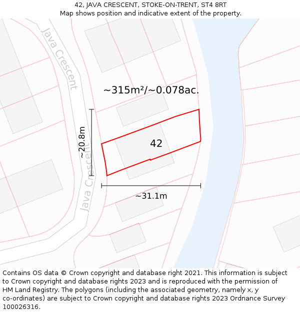 42, JAVA CRESCENT, STOKE-ON-TRENT, ST4 8RT: Plot and title map