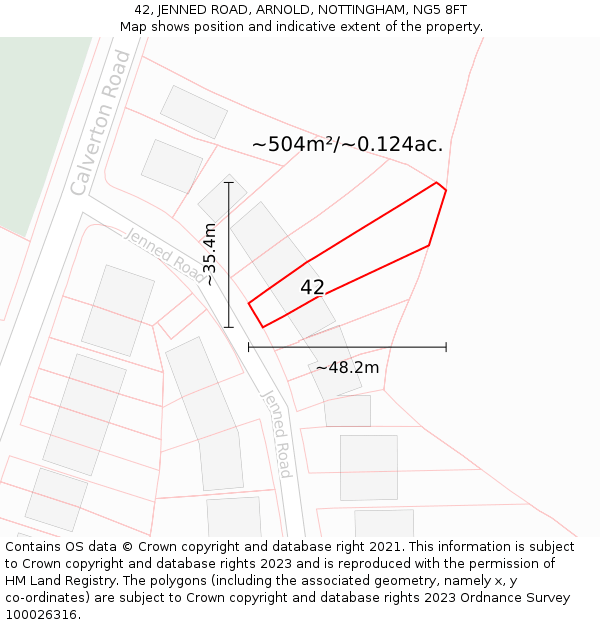 42, JENNED ROAD, ARNOLD, NOTTINGHAM, NG5 8FT: Plot and title map