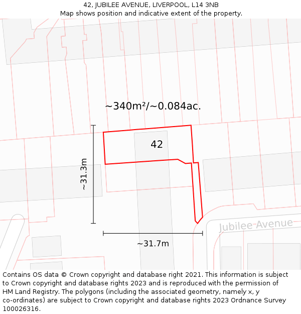 42, JUBILEE AVENUE, LIVERPOOL, L14 3NB: Plot and title map