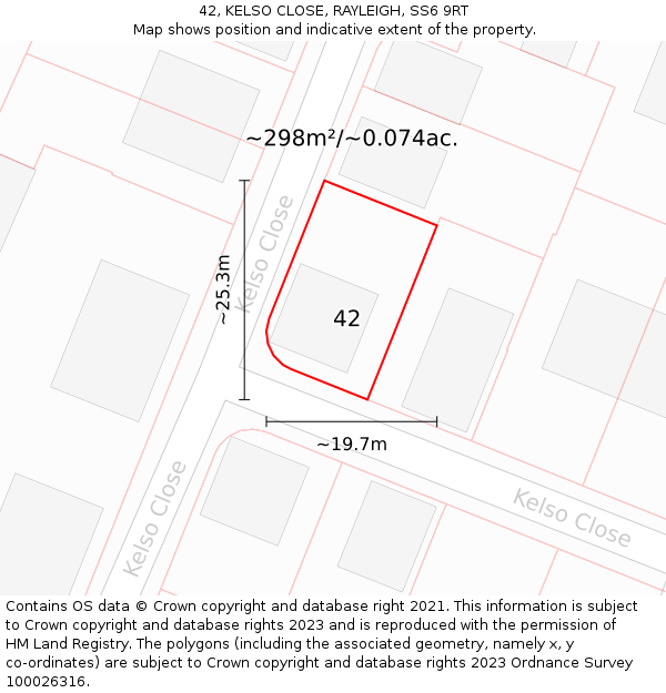 42, KELSO CLOSE, RAYLEIGH, SS6 9RT: Plot and title map