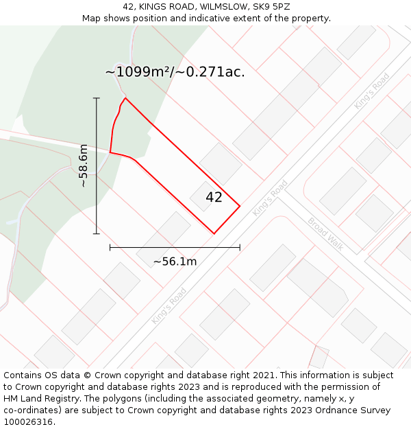 42, KINGS ROAD, WILMSLOW, SK9 5PZ: Plot and title map