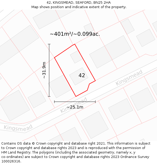 42, KINGSMEAD, SEAFORD, BN25 2HA: Plot and title map