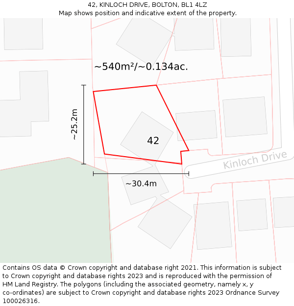 42, KINLOCH DRIVE, BOLTON, BL1 4LZ: Plot and title map