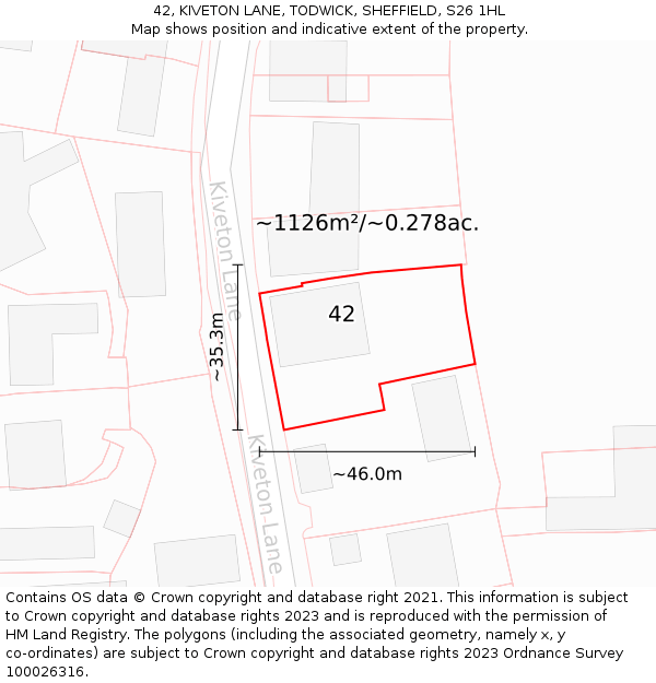 42, KIVETON LANE, TODWICK, SHEFFIELD, S26 1HL: Plot and title map