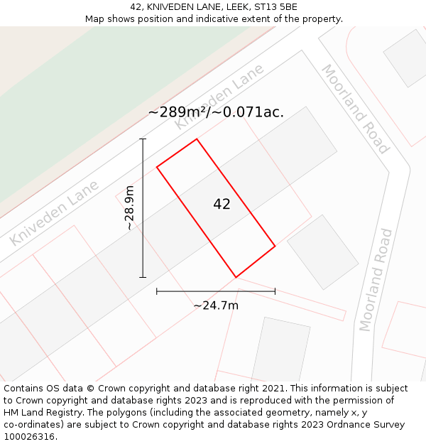 42, KNIVEDEN LANE, LEEK, ST13 5BE: Plot and title map