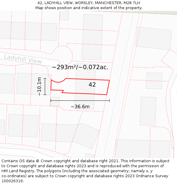 42, LADYHILL VIEW, WORSLEY, MANCHESTER, M28 7LH: Plot and title map
