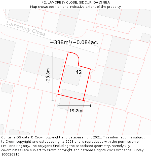 42, LAMORBEY CLOSE, SIDCUP, DA15 8BA: Plot and title map