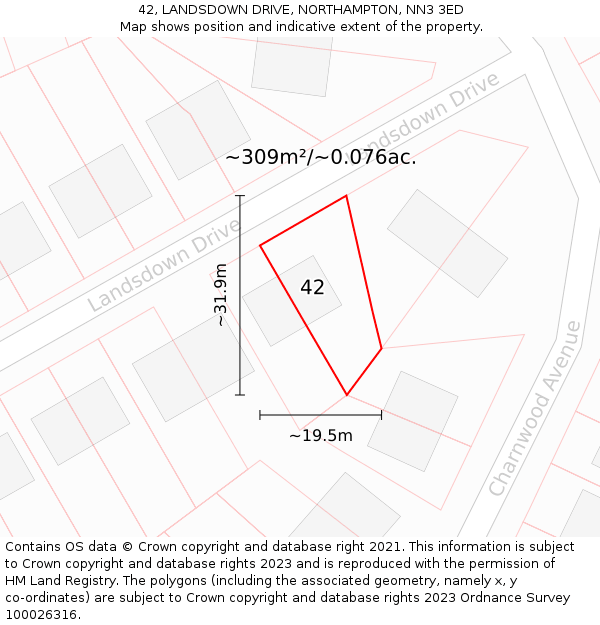 42, LANDSDOWN DRIVE, NORTHAMPTON, NN3 3ED: Plot and title map