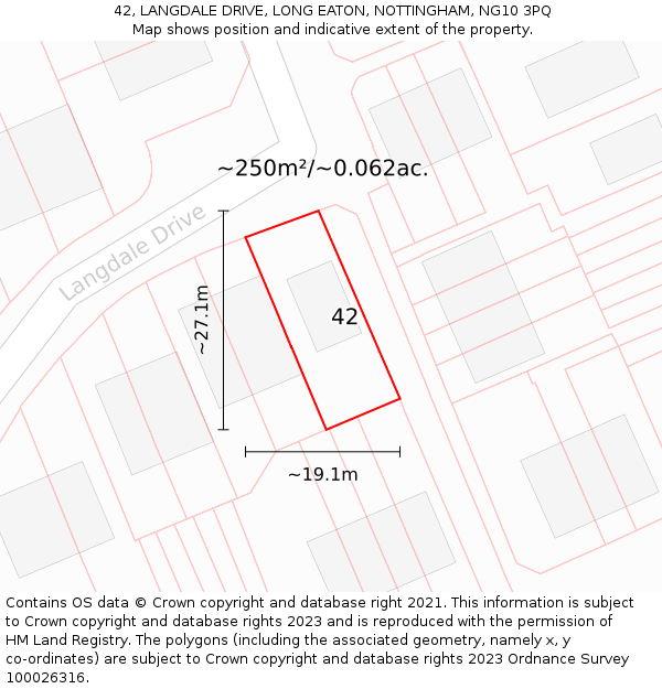 42, LANGDALE DRIVE, LONG EATON, NOTTINGHAM, NG10 3PQ: Plot and title map