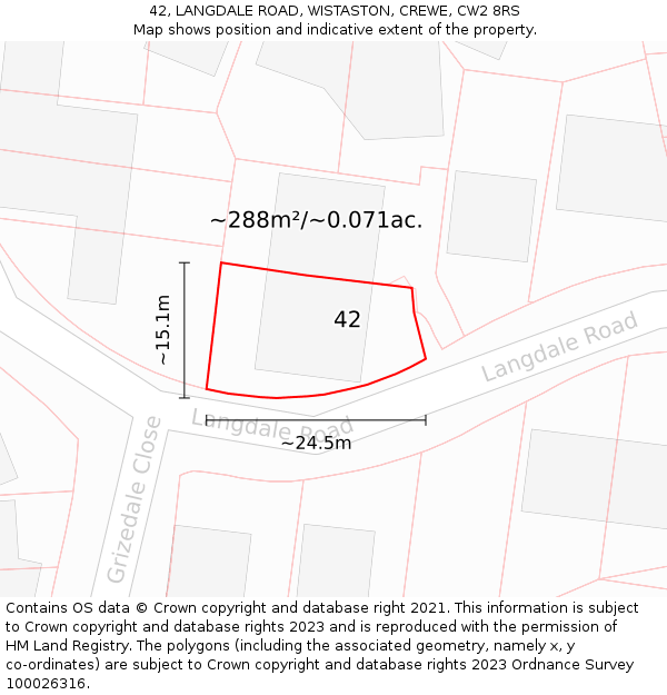 42, LANGDALE ROAD, WISTASTON, CREWE, CW2 8RS: Plot and title map