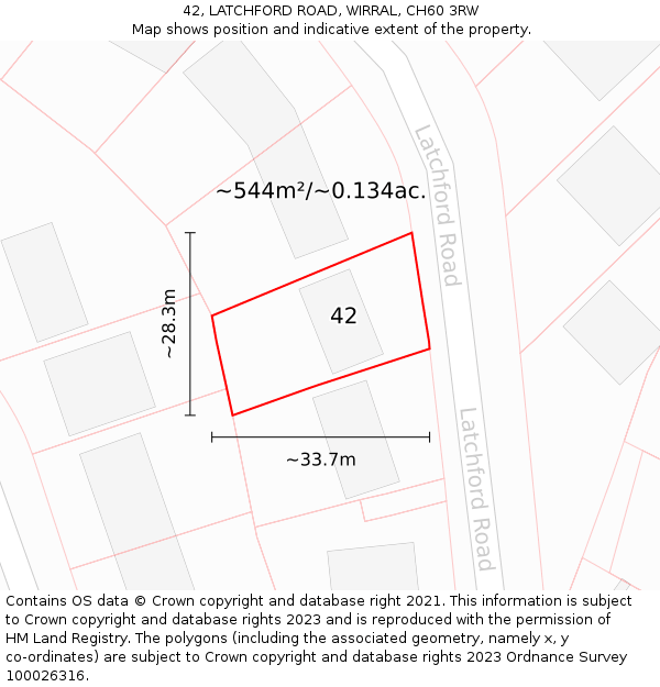 42, LATCHFORD ROAD, WIRRAL, CH60 3RW: Plot and title map