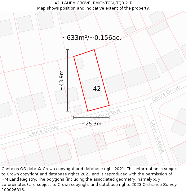 42, LAURA GROVE, PAIGNTON, TQ3 2LP: Plot and title map