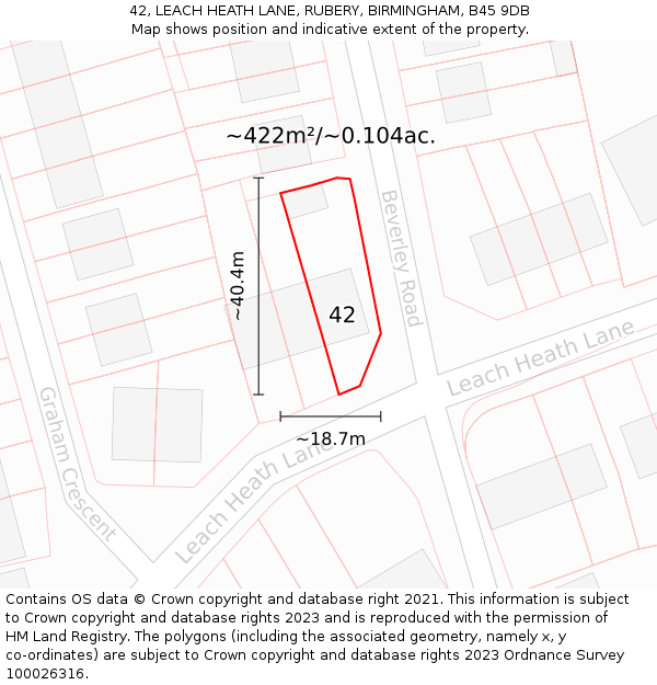 42, LEACH HEATH LANE, RUBERY, BIRMINGHAM, B45 9DB: Plot and title map