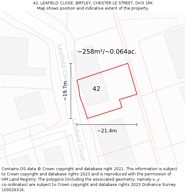 42, LEAFIELD CLOSE, BIRTLEY, CHESTER LE STREET, DH3 1RX: Plot and title map