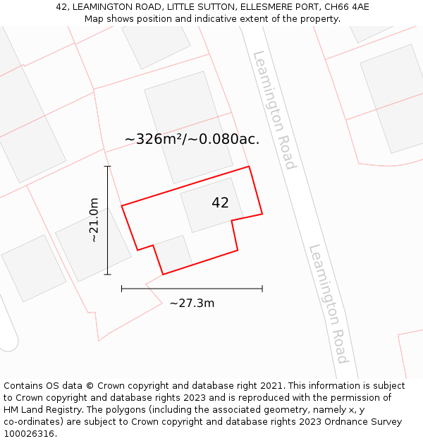 42, LEAMINGTON ROAD, LITTLE SUTTON, ELLESMERE PORT, CH66 4AE: Plot and title map