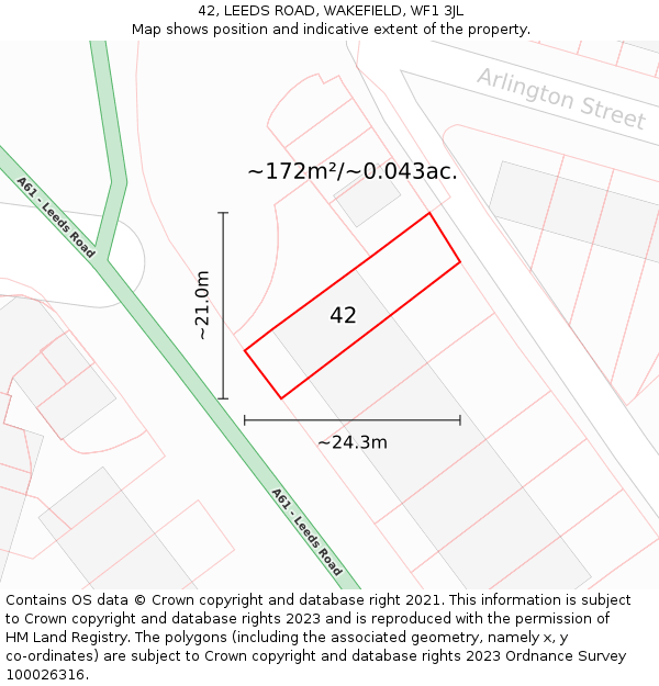 42, LEEDS ROAD, WAKEFIELD, WF1 3JL: Plot and title map