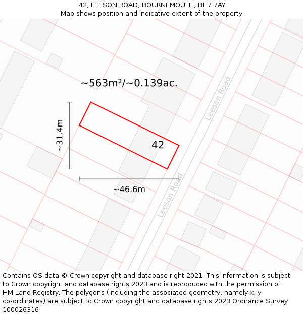 42, LEESON ROAD, BOURNEMOUTH, BH7 7AY: Plot and title map