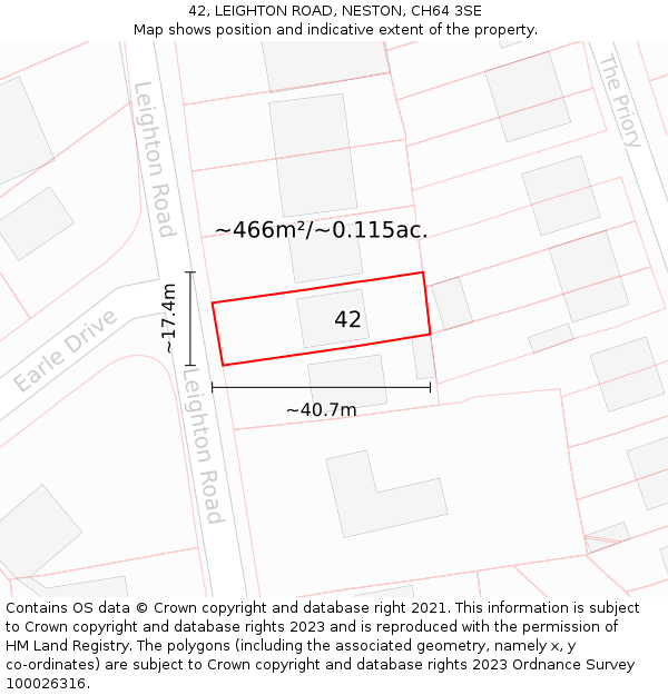 42, LEIGHTON ROAD, NESTON, CH64 3SE: Plot and title map