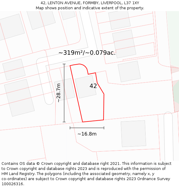 42, LENTON AVENUE, FORMBY, LIVERPOOL, L37 1XY: Plot and title map