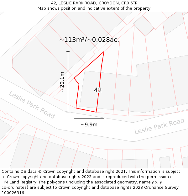 42, LESLIE PARK ROAD, CROYDON, CR0 6TP: Plot and title map