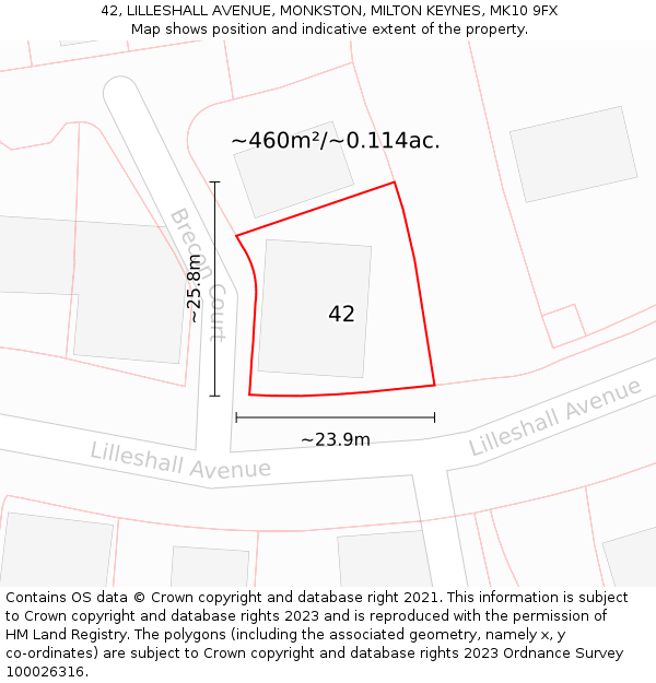 42, LILLESHALL AVENUE, MONKSTON, MILTON KEYNES, MK10 9FX: Plot and title map