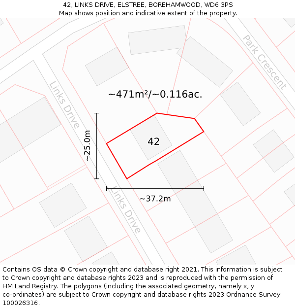 42, LINKS DRIVE, ELSTREE, BOREHAMWOOD, WD6 3PS: Plot and title map