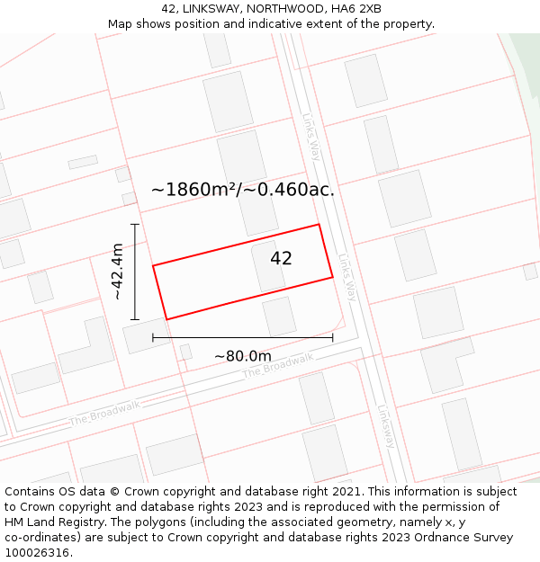 42, LINKSWAY, NORTHWOOD, HA6 2XB: Plot and title map