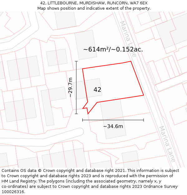 42, LITTLEBOURNE, MURDISHAW, RUNCORN, WA7 6EX: Plot and title map