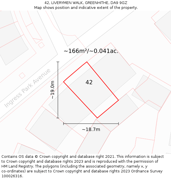 42, LIVERYMEN WALK, GREENHITHE, DA9 9GZ: Plot and title map