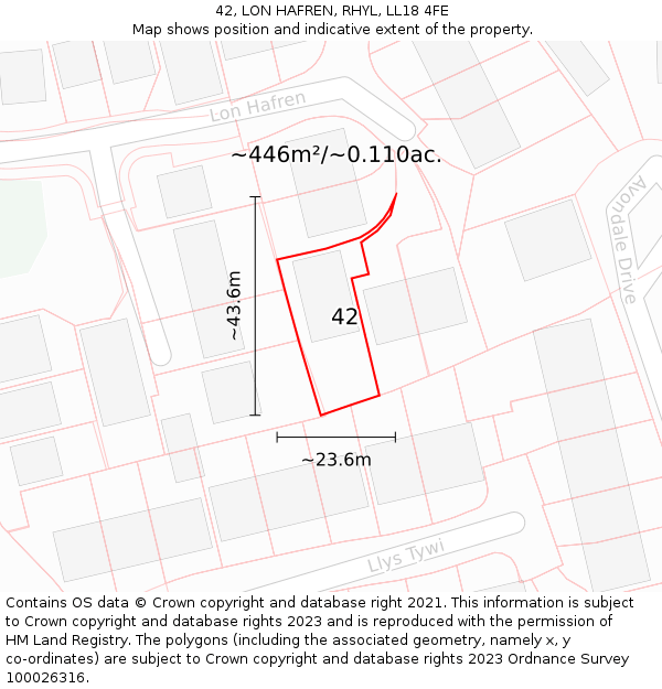 42, LON HAFREN, RHYL, LL18 4FE: Plot and title map