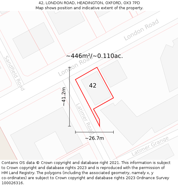 42, LONDON ROAD, HEADINGTON, OXFORD, OX3 7PD: Plot and title map