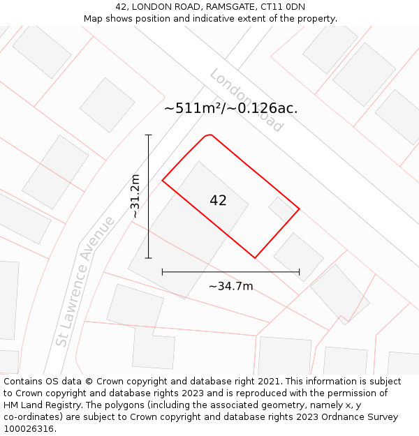 42, LONDON ROAD, RAMSGATE, CT11 0DN: Plot and title map