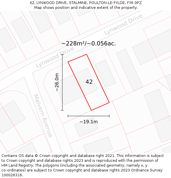 42, LYNWOOD DRIVE, STALMINE, POULTON-LE-FYLDE, FY6 0PZ: Plot and title map