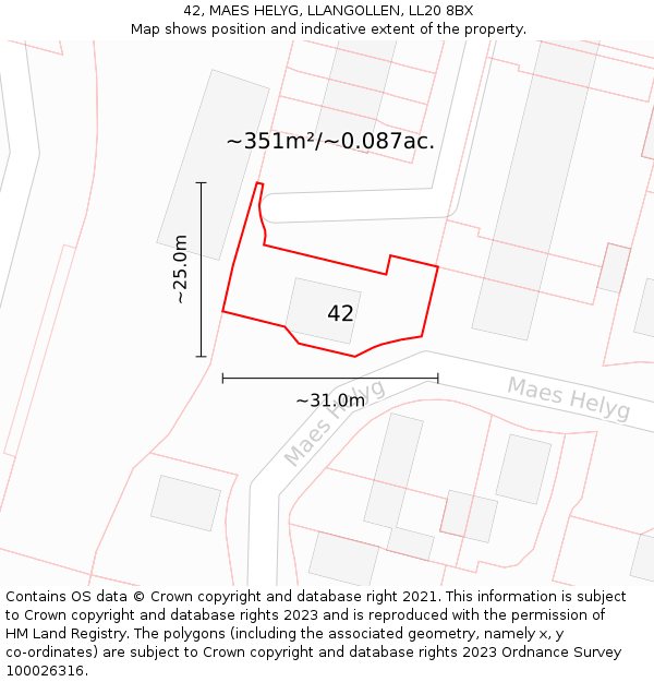 42, MAES HELYG, LLANGOLLEN, LL20 8BX: Plot and title map