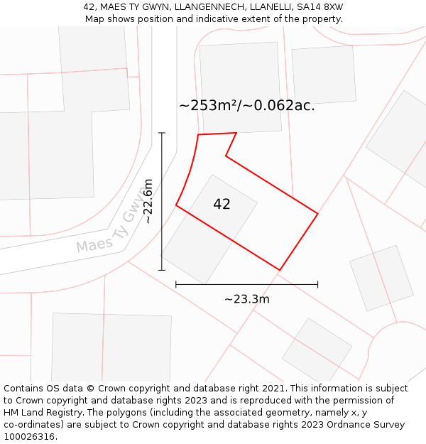 42, MAES TY GWYN, LLANGENNECH, LLANELLI, SA14 8XW: Plot and title map