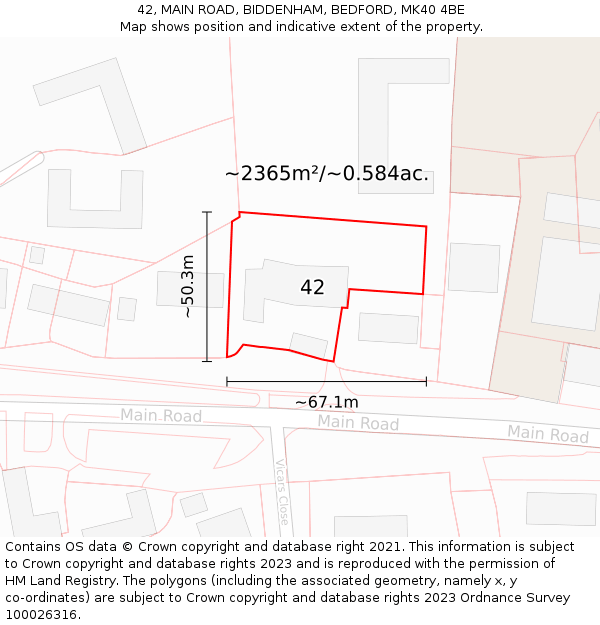 42, MAIN ROAD, BIDDENHAM, BEDFORD, MK40 4BE: Plot and title map