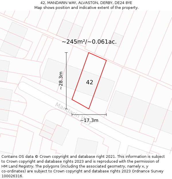 42, MANDARIN WAY, ALVASTON, DERBY, DE24 8YE: Plot and title map