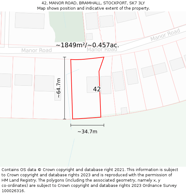 42, MANOR ROAD, BRAMHALL, STOCKPORT, SK7 3LY: Plot and title map