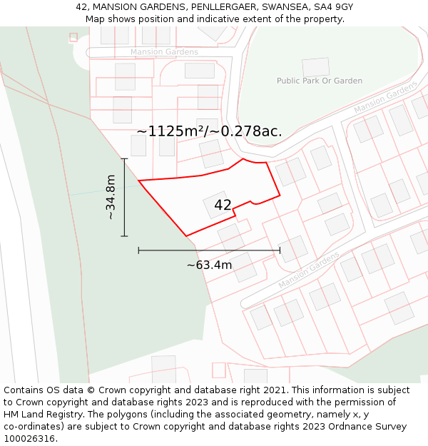 42, MANSION GARDENS, PENLLERGAER, SWANSEA, SA4 9GY: Plot and title map