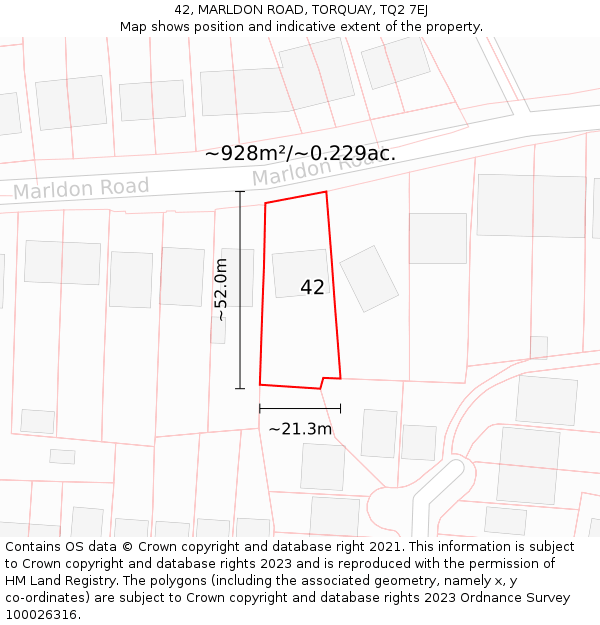 42, MARLDON ROAD, TORQUAY, TQ2 7EJ: Plot and title map