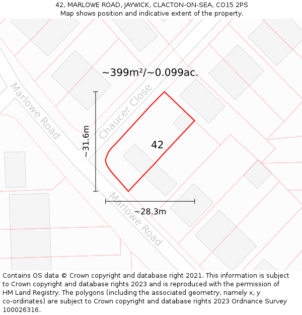 42, MARLOWE ROAD, JAYWICK, CLACTON-ON-SEA, CO15 2PS: Plot and title map