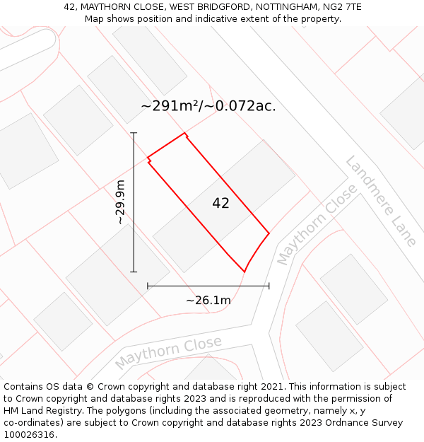 42, MAYTHORN CLOSE, WEST BRIDGFORD, NOTTINGHAM, NG2 7TE: Plot and title map