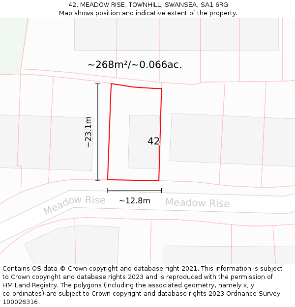 42, MEADOW RISE, TOWNHILL, SWANSEA, SA1 6RG: Plot and title map