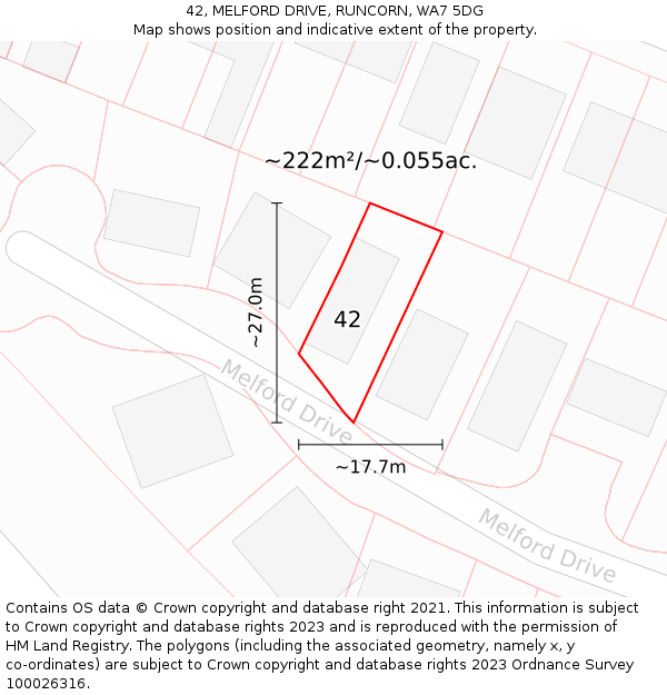 42, MELFORD DRIVE, RUNCORN, WA7 5DG: Plot and title map